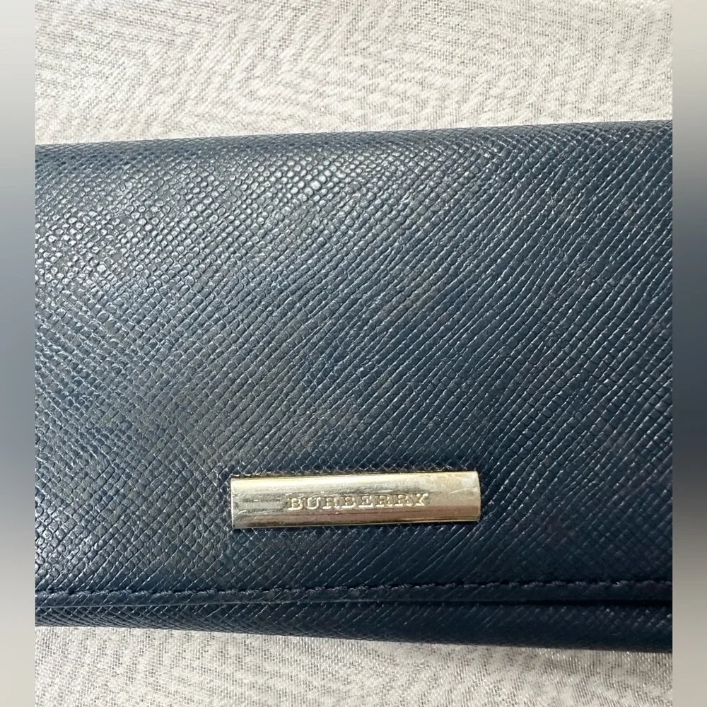 Burberry Nova Check Leather Key Holder & Card Holder – Dark Blue - Authentic